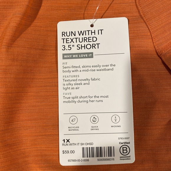 New Athleta Run With It‎ Shorts Women's 1X Orange Textured 3.5" NWT - Picture 2 of 6